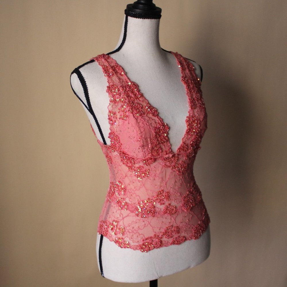 Marciano Pink Lace Sequin Corset ~ Size S
